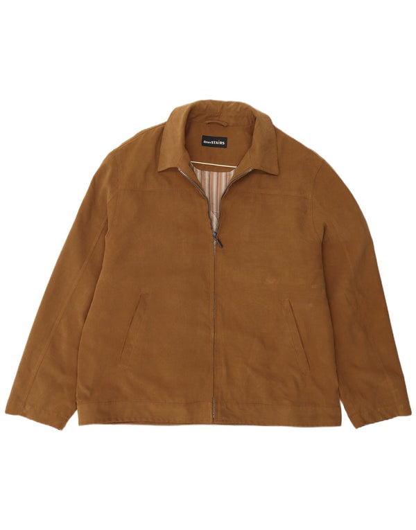 Vintage Mens Bomber Chaqueta Reino Unido 46 3XL Marrón Poliéster