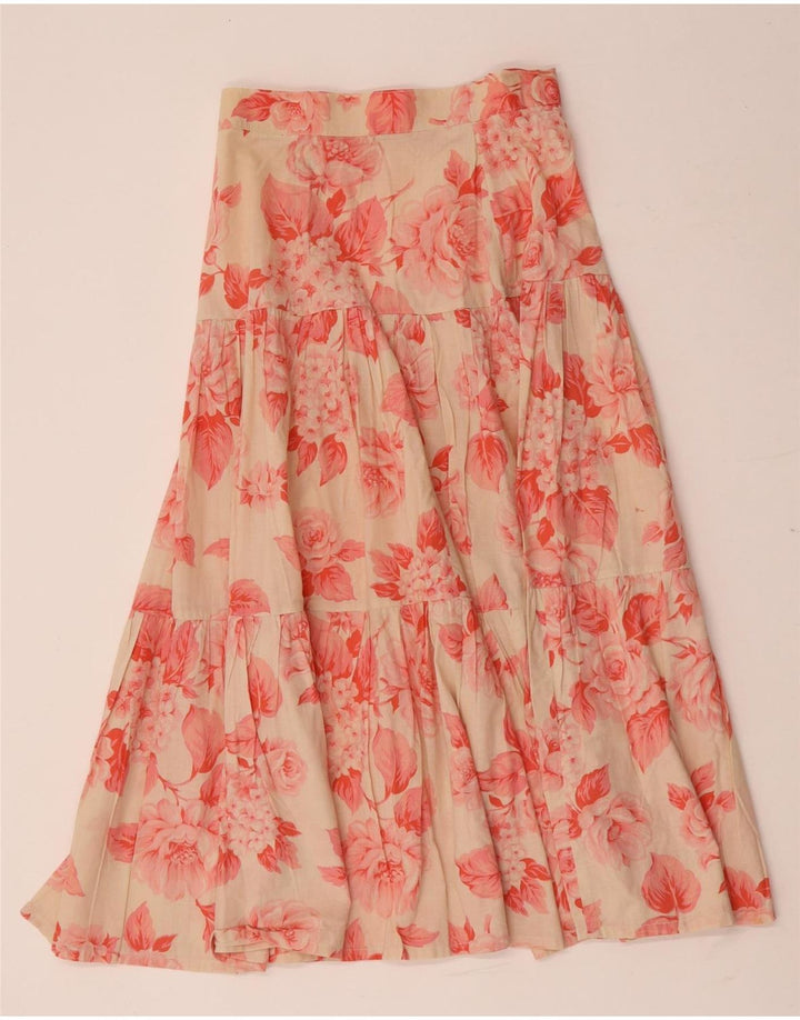 Vintage mujer maxi falda acampanada W26 pequeño rojo floral