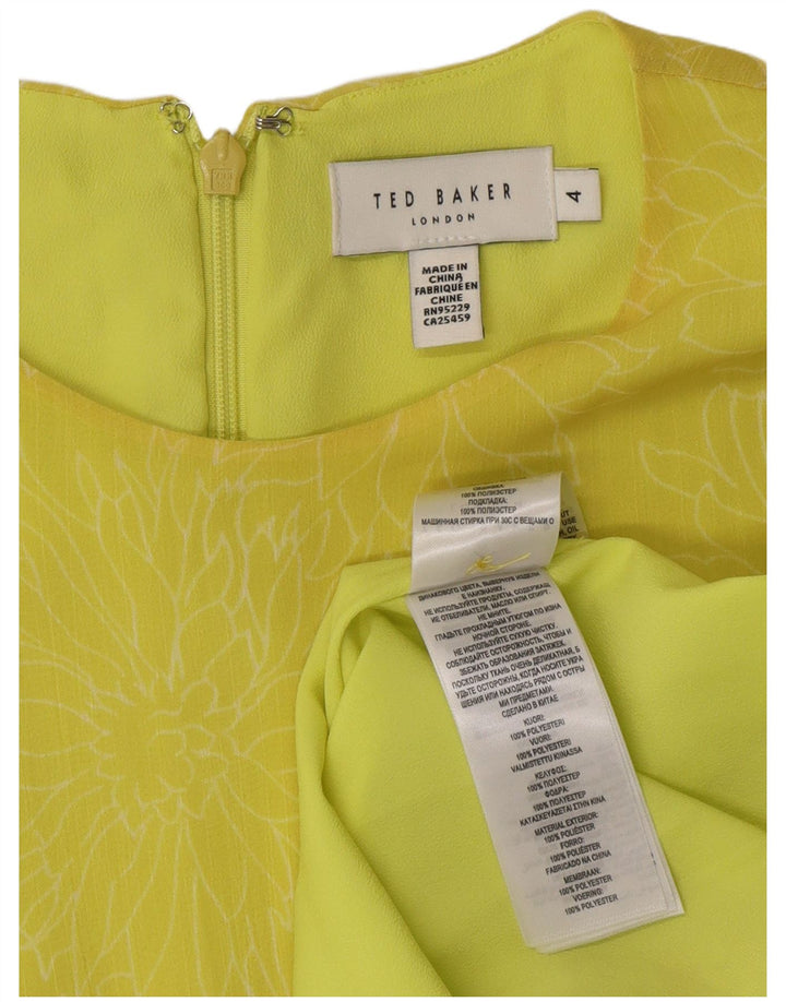 TED BAKER Vestido acampanado con volantes para mujer Talla 4 Poliéster floral amarillo grande