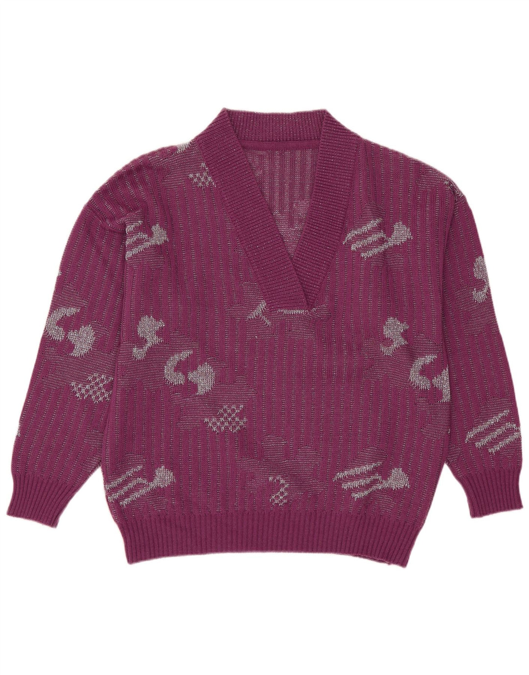 Vintage mujer V-cuello jumper suéter IT 44 acrílico púrpura medio