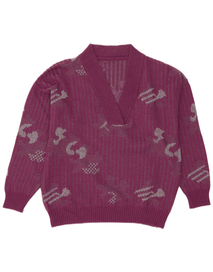 Vintage mujer V-cuello jumper suéter IT 44 acrílico púrpura medio