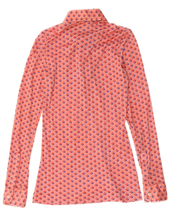 Vintage mujer pullover camisa blusa Reino Unido 8 pequeño rosa geométrico
