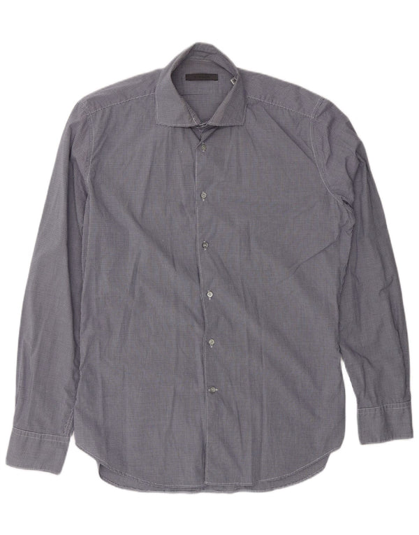 SIVIGLIA Mens Shirt Size 40 15 3/4 Medium Navy Blue Gingham