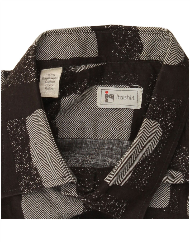 Camisa vintage para hombre Algodón geométrico negro medio