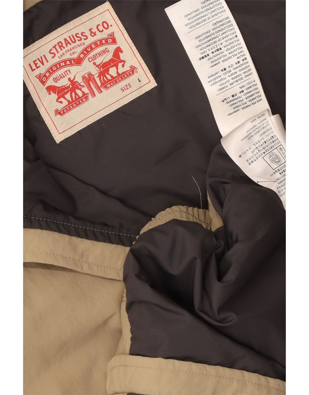 Levi's Mens Graphic Bomber Jacket UK 40 Large Beige Colorblock Poliamida
