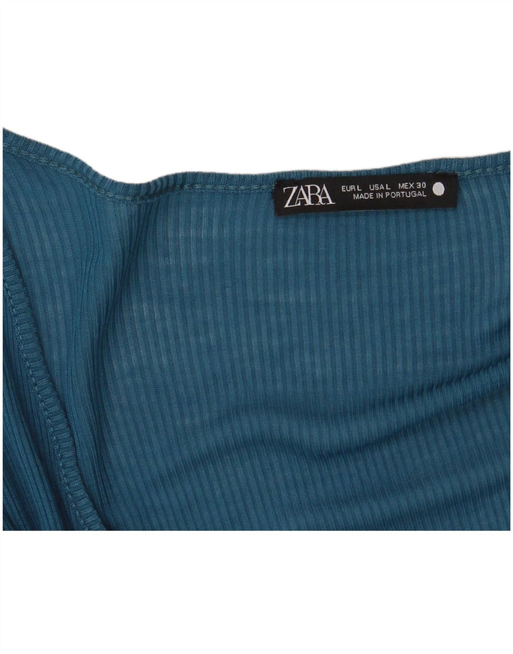 Zara Mujer Top Manga Larga UK 44 Grande Azul