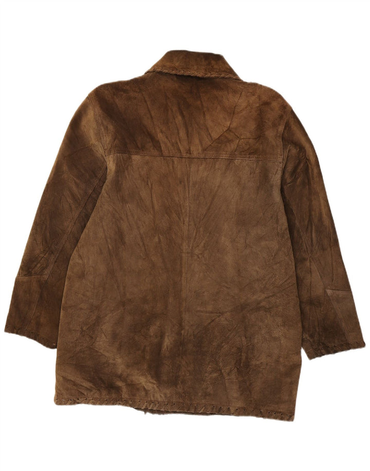 VINTAGE Chaqueta de ante para mujer Reino Unido 16 Cuero marrón grande