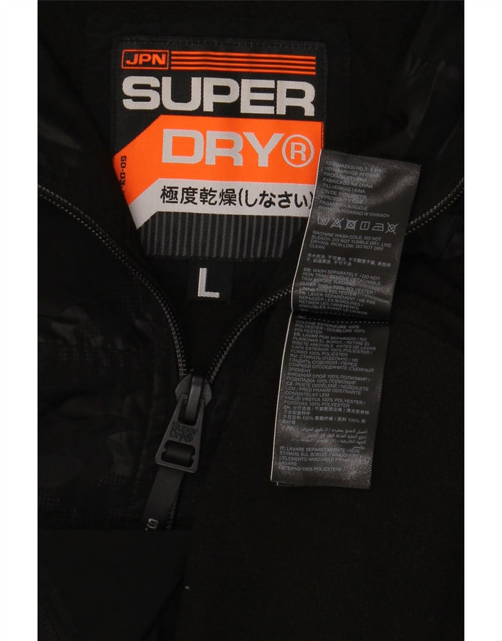 Superdry Chaqueta impermeable con capucha para hombre, talla 40, poliéster negro grande