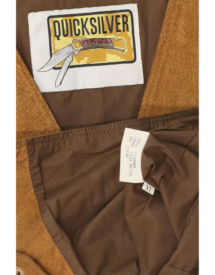 Quiksilver Chaleco de ante para hombre XL Cuero marrón