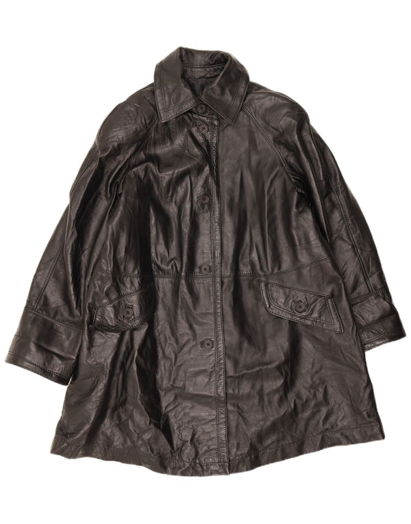 Vintage mujer abrigo de cuero de gran tamaño Reino Unido 10 cuero negro pequeño