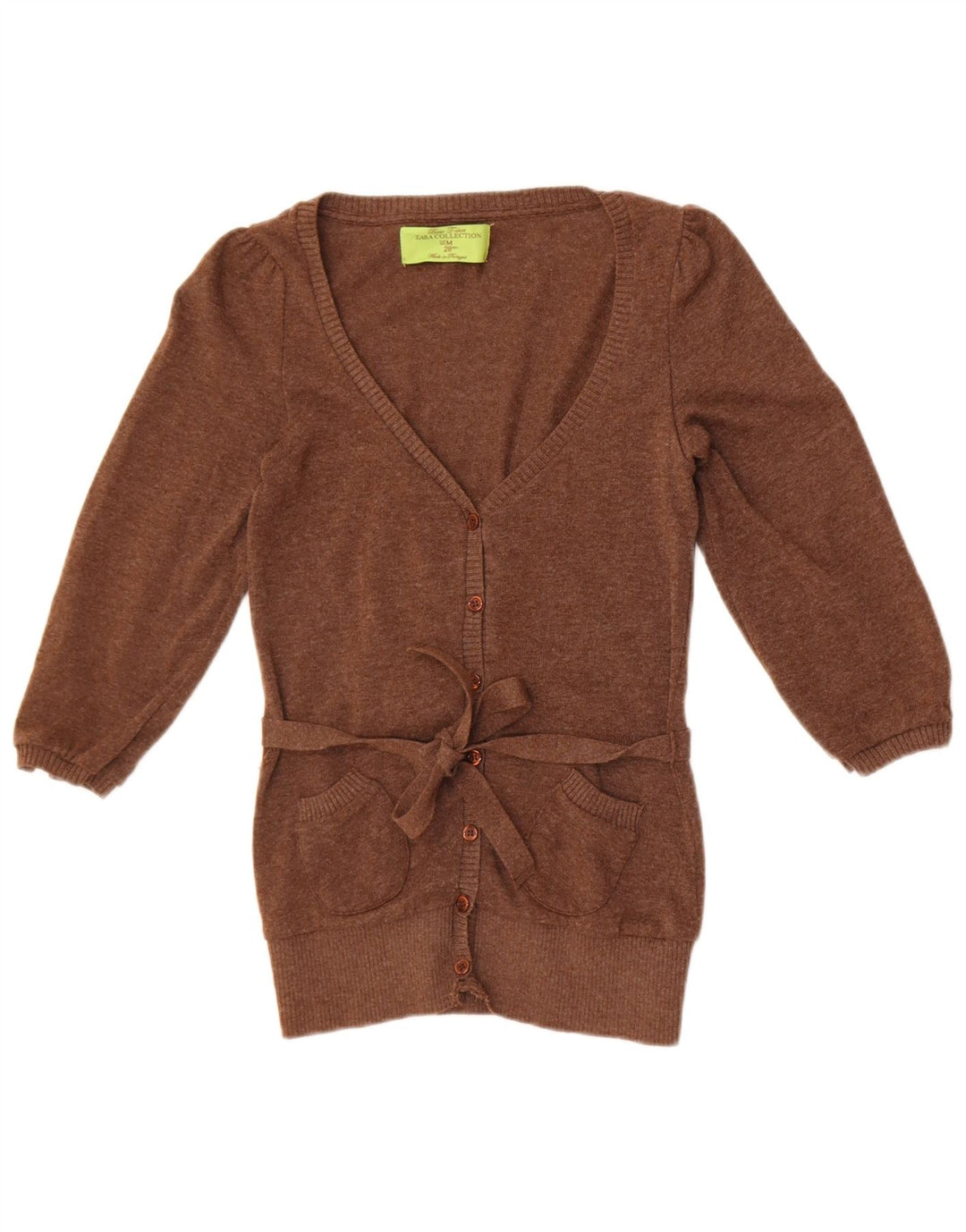 Zara Mujer Cárdigan De Manga 3/4 Suéter UK 42 Marrón Medio