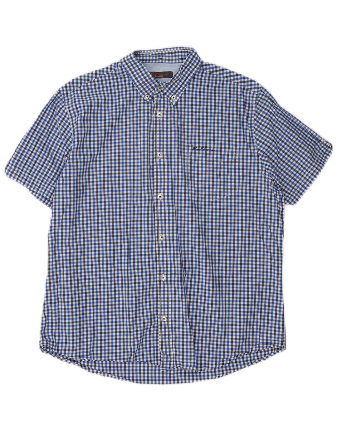Ben Sherman Camisa de manga corta para hombre XL Algodón a cuadros azul