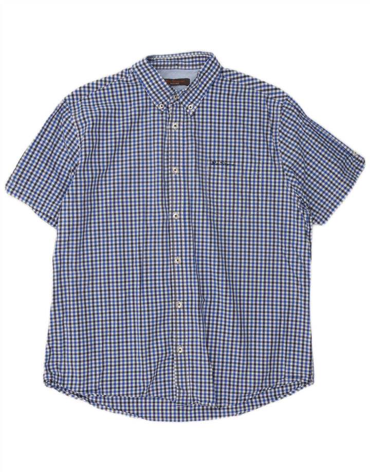 Ben Sherman Camisa de manga corta para hombre XL Algodón a cuadros azul