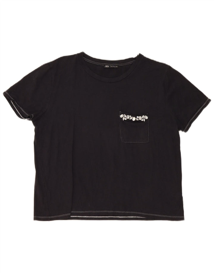 Zara Mujer Camiseta Top ES 40 XL Negro