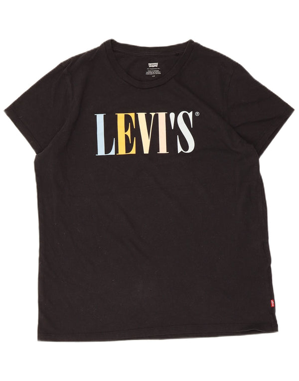 Levi's Camiseta gráfica para mujer Top UK 44 Grande Algodón negro