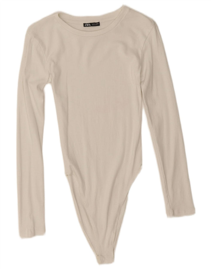 Zara Body De Manga Larga Para Mujer UK 8 Small Off White