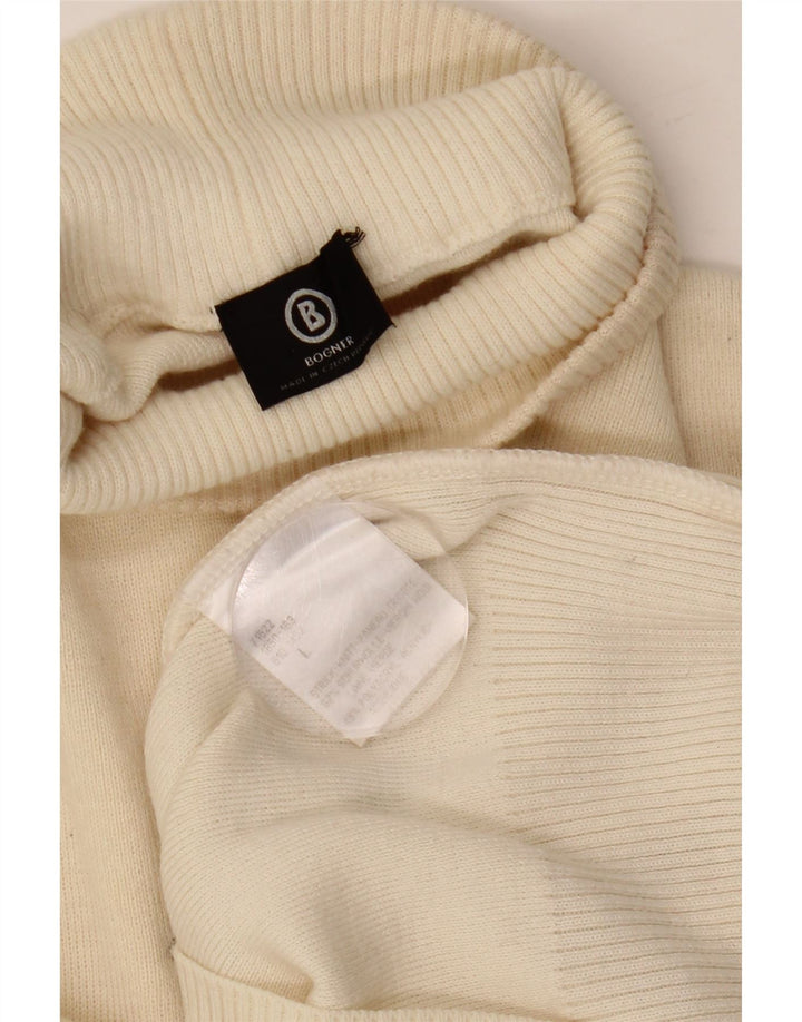 BOGNER Suéter tipo jersey con cuello alto para mujer Reino Unido 40 Lana de cachemira beige grande