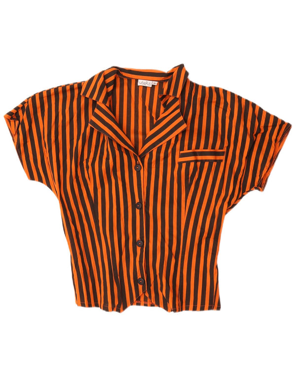 Vintage mujer camisa de manga corta blusa Reino Unido 10 pequeño algodón a rayas naranja