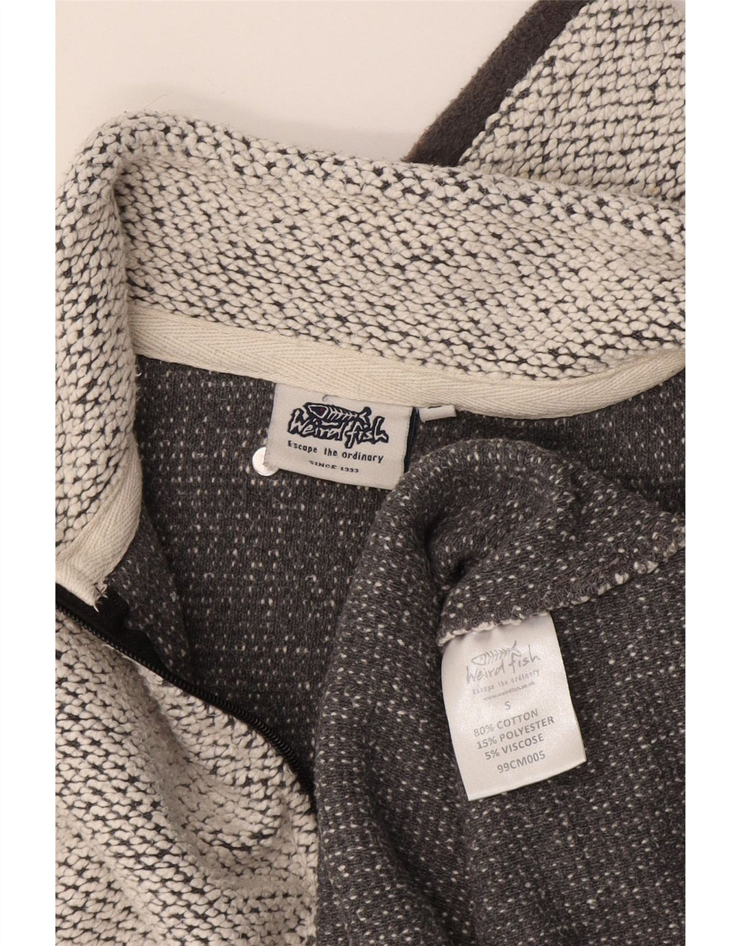 Weird Fish - Sudadera con cuello y cremallera para hombre, talla pequeña, algodón moteado gris
