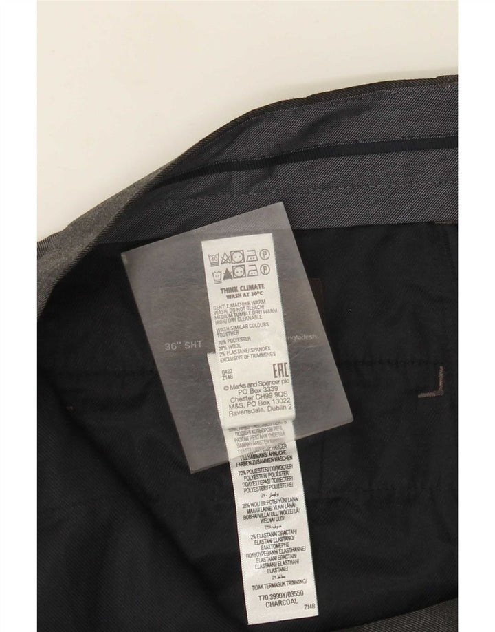 Marks & Spencer Pantalón de traje de corte regular para hombre W36 L29 Poliéster gris