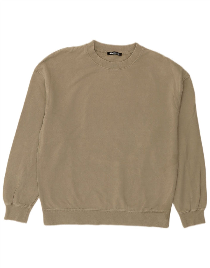 Zara Mujer Oversize Sudadera Jumper UK 10 Small Caqui Algodón