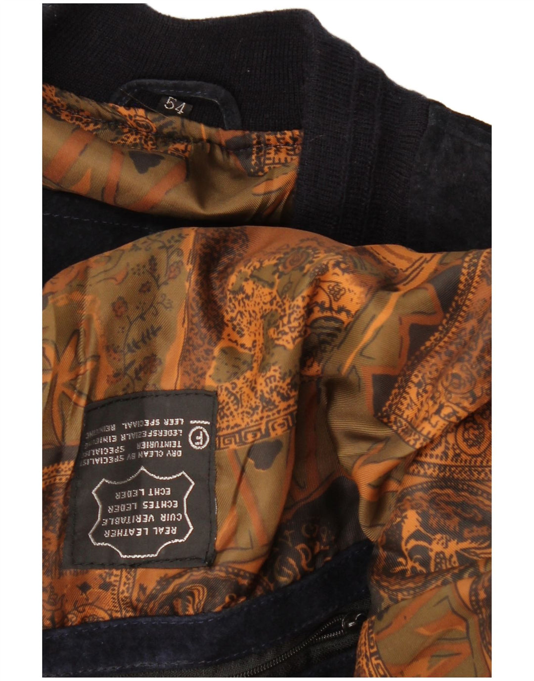 VINTAGE Chaqueta bomber de ante para hombre IT 54 2XL Cuero azul marino