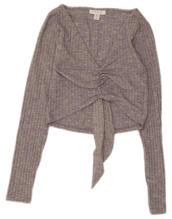 Topshop Top corto de manga larga para mujer UK 6 XS Poliéster gris