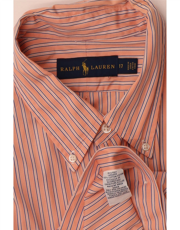 RALPH LAUREN Camisa para hombre Talla 17 XL Algodón a rayas naranja