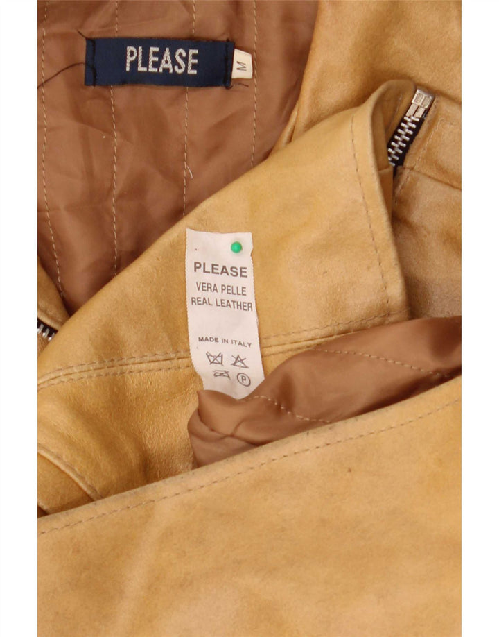 Please Chaqueta de cuero para mujer UK 44 Medium Beige