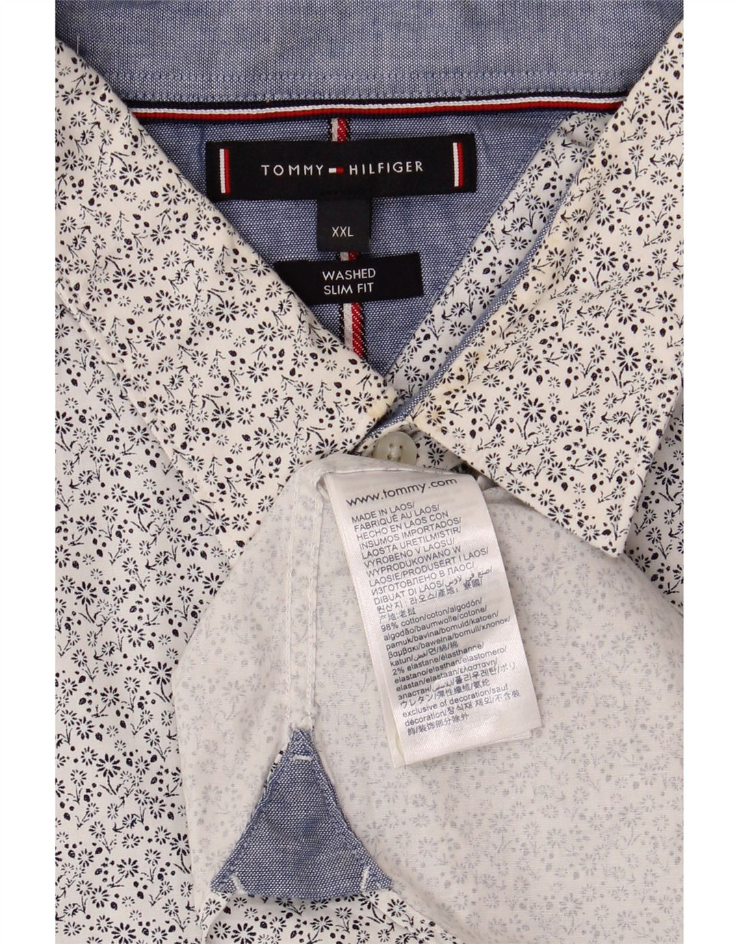 Tommy Hilfiger Camisa Slim Fit para Hombre 2XL Algodón Floral Azul