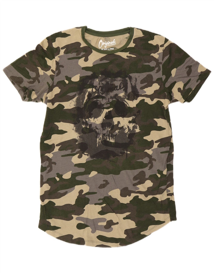Jack & Jones Hombre Camiseta Gráfica Top Algodón Camuflaje Verde Medio