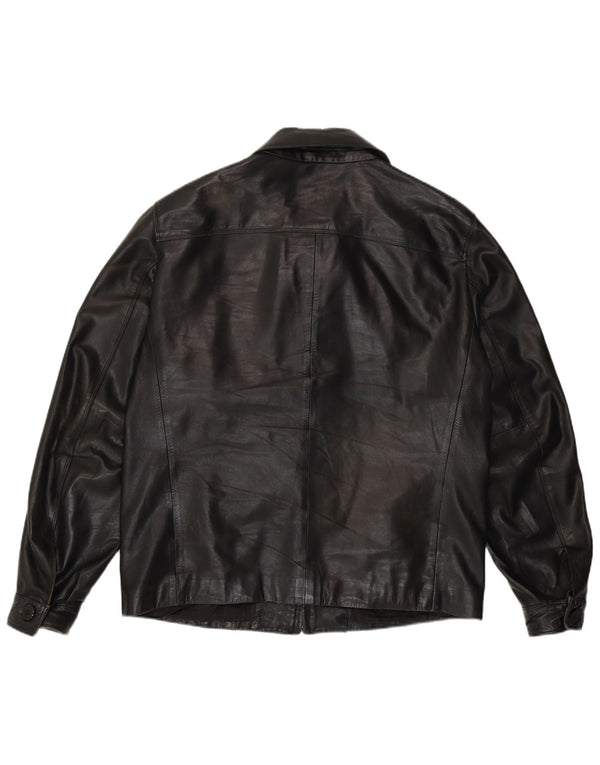 Chaqueta de cuero vintage para hombre IT 54 2XL cuero negro