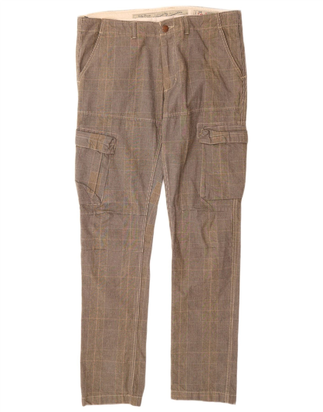 GRAND & HILLS Pantalones cargo ajustados para hombre IT 50 Large W34 L33 Grey Check