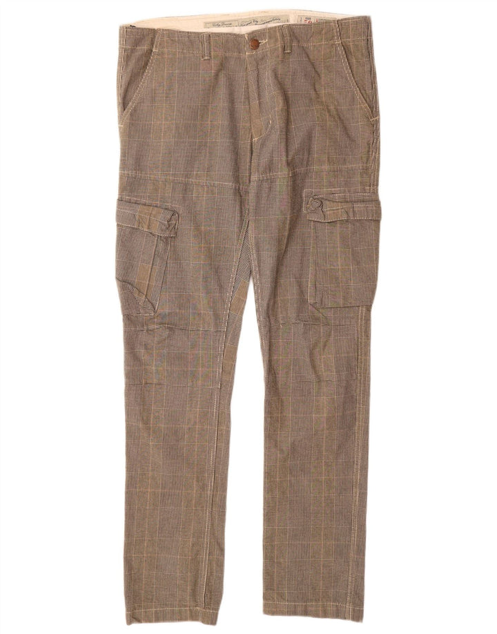 GRAND & HILLS Pantalones cargo ajustados para hombre IT 50 Large W34 L33 Grey Check