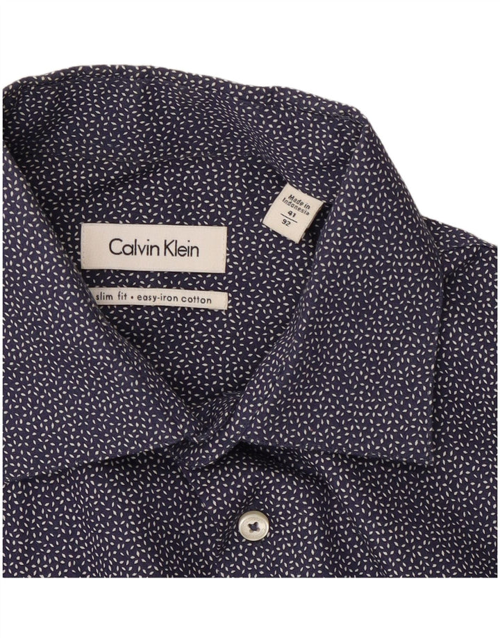 Camisa Calvin Klein Slim Fit para hombre Talla 41 Algodón moteado azul marino grande