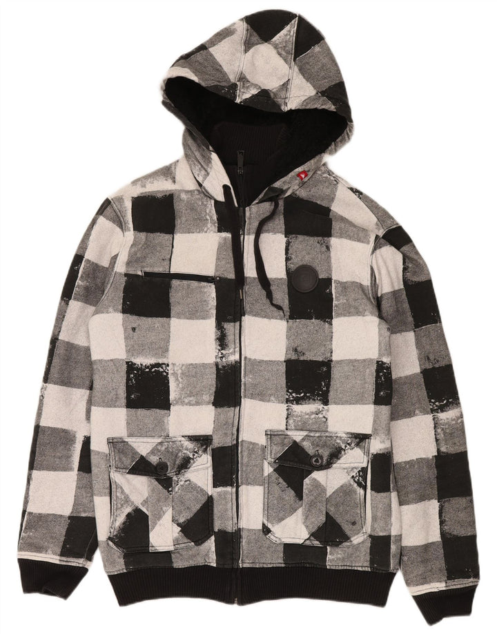 Quiksilver - Sudadera con capucha y cremallera para hombre, talla mediana, algodón a cuadros, color negro