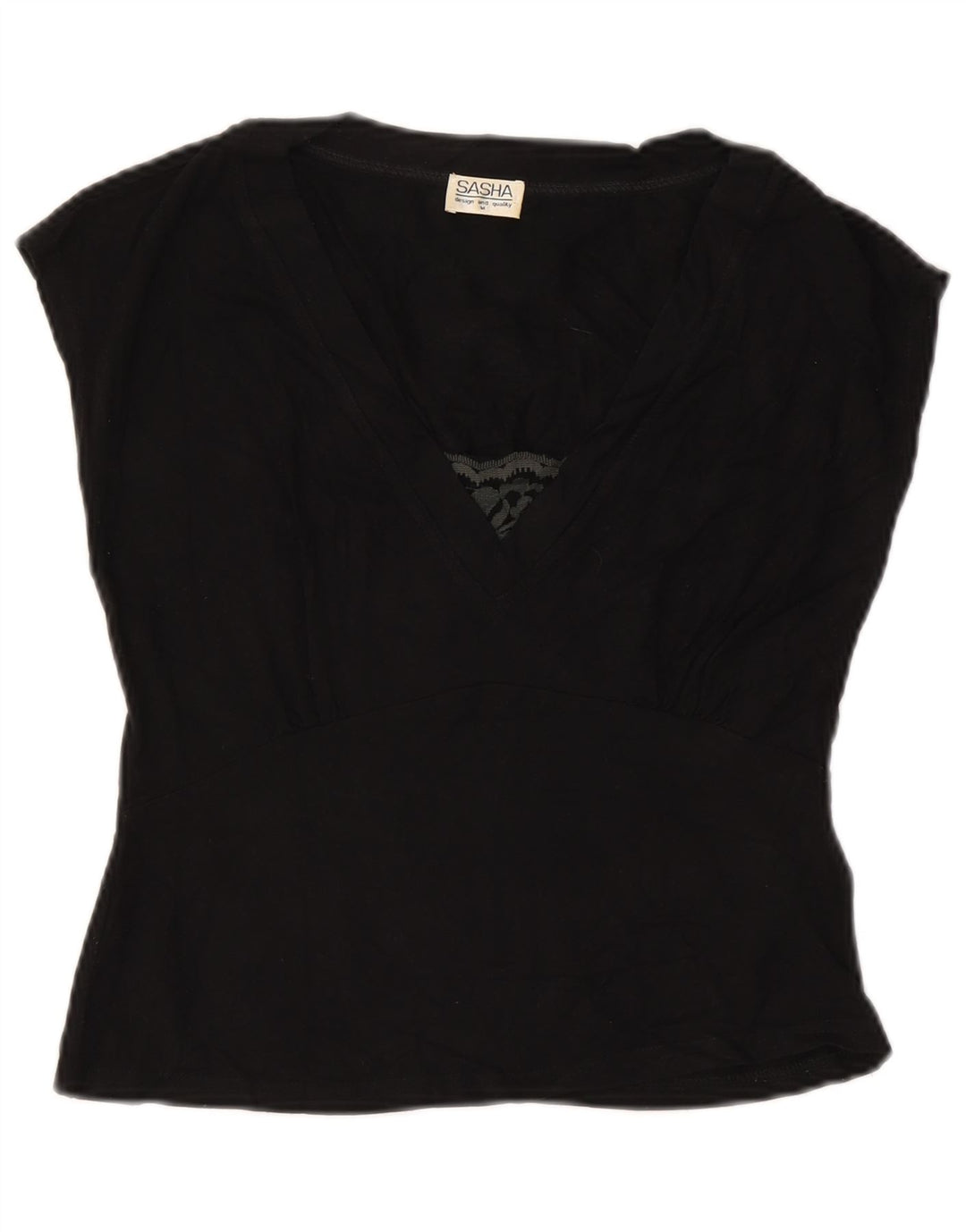 SASHA Blusa corta para mujer UK 12 Medium Black Viscosa