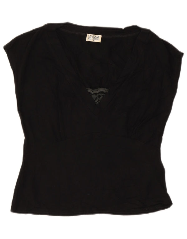 SASHA Blusa corta para mujer UK 12 Medium Black Viscosa