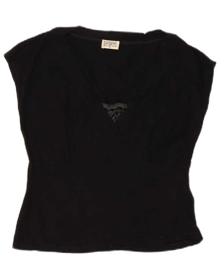 SASHA Blusa corta para mujer UK 12 Medium Black Viscosa