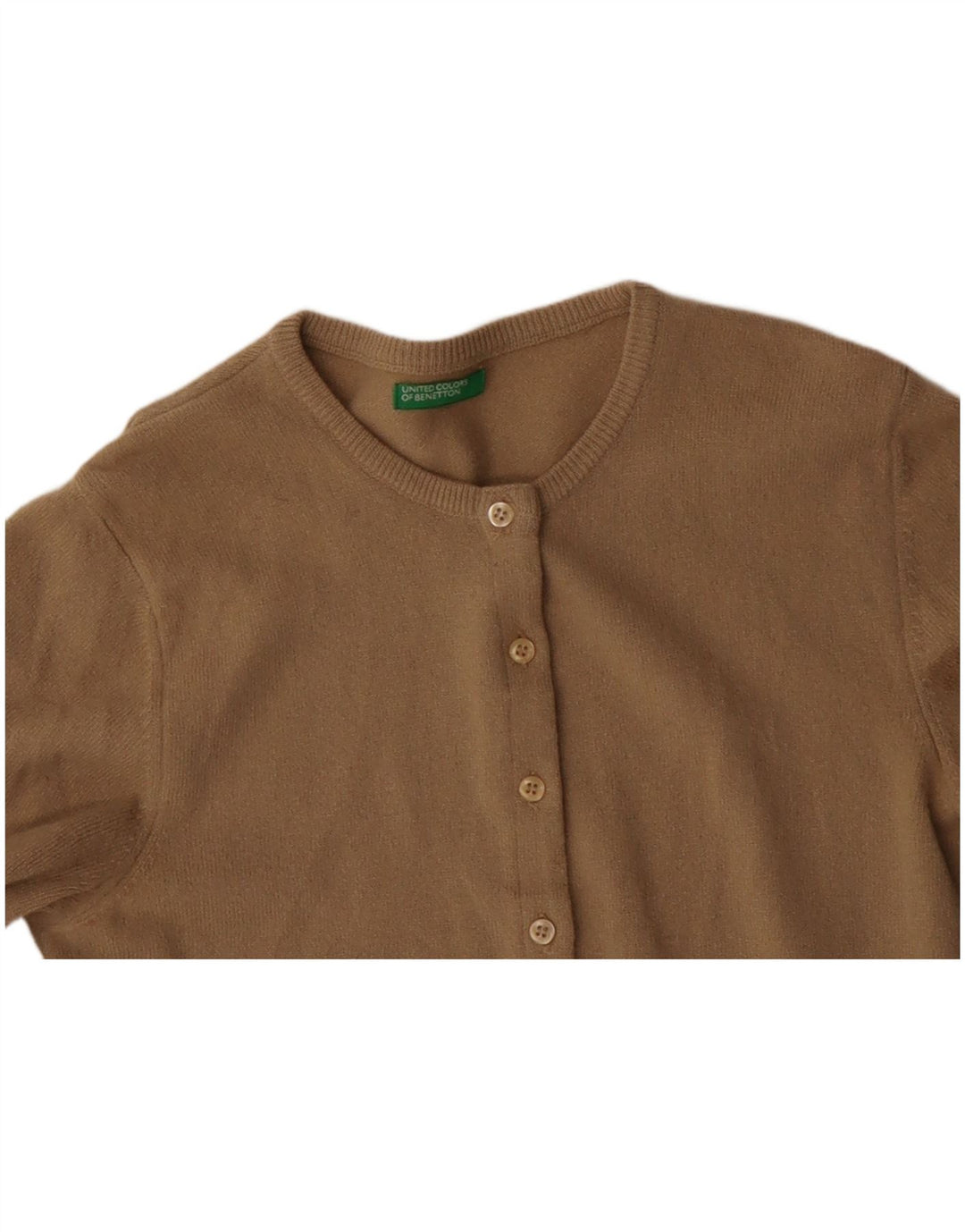 BENETTON Suéter Cárdigan para Mujer UK 10 Small Beige Lana Virgen