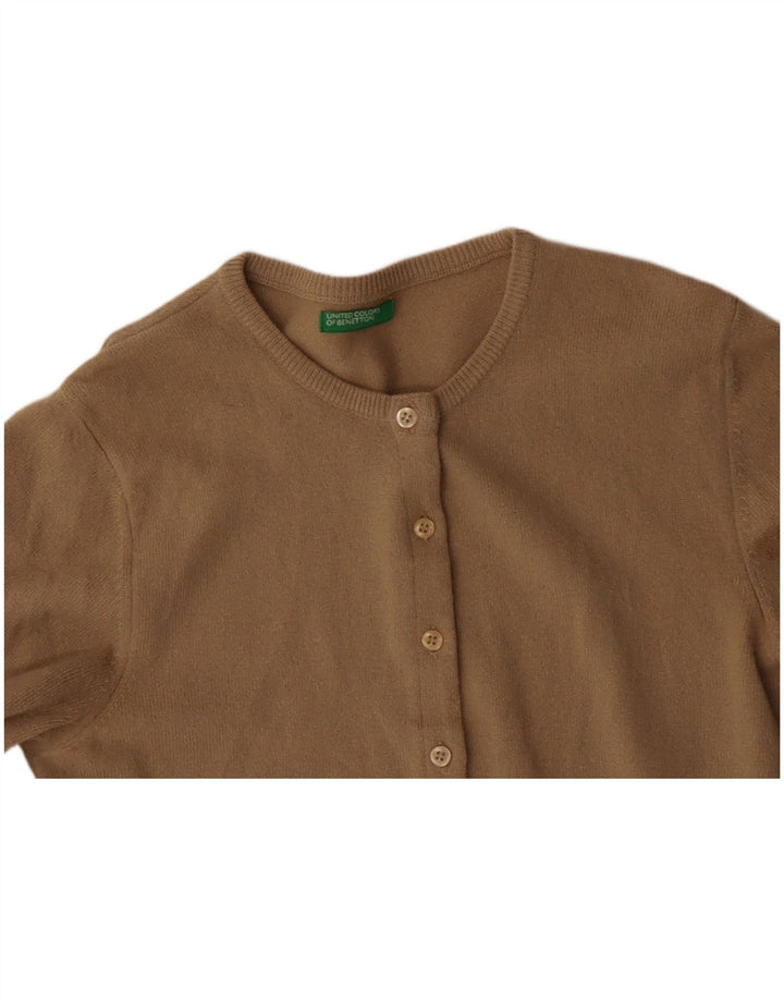 BENETTON Suéter Cárdigan para Mujer UK 10 Small Beige Lana Virgen