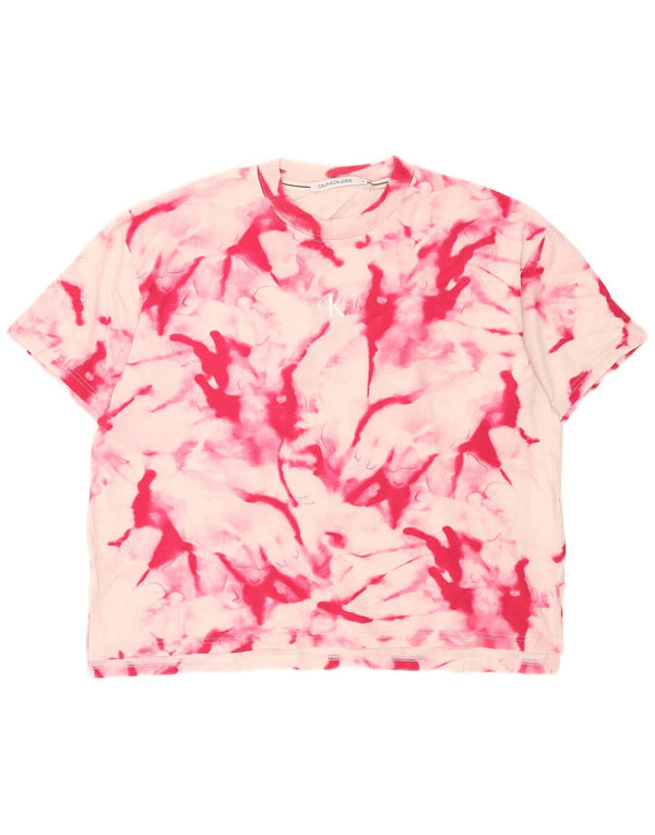 Calvin Klein Jeans Camiseta gráfica para mujer Top UK 14 Medium Pink Tie Dye