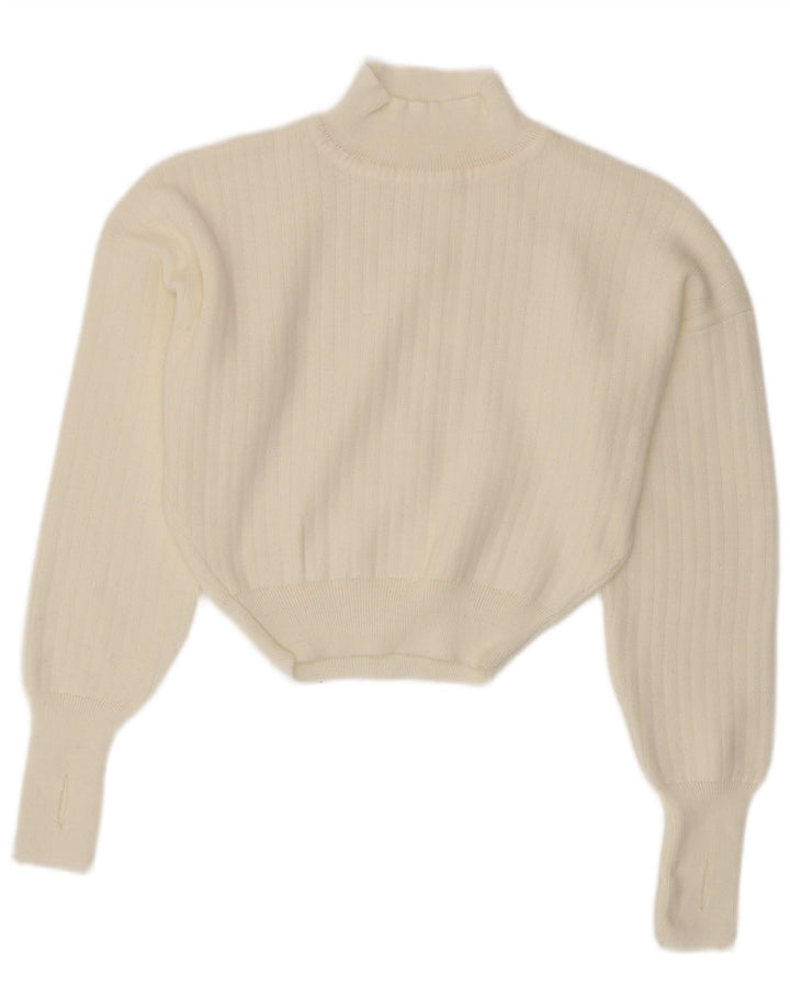Vintage mujeres crop tortuga cuello jumper suéter Reino Unido 14 medio blanco