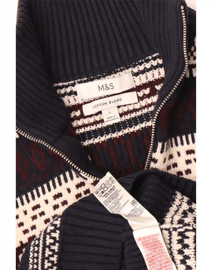 Marks & Spencer Suéter tipo jersey con cuello y cremallera para hombre grande Azul marino Fair Isle