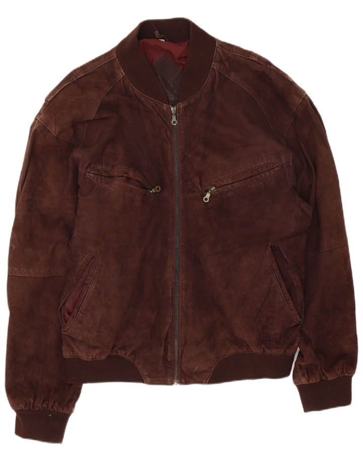 Vintage hombres ante bomber chaqueta Reino Unido 42 XL cuero marrón