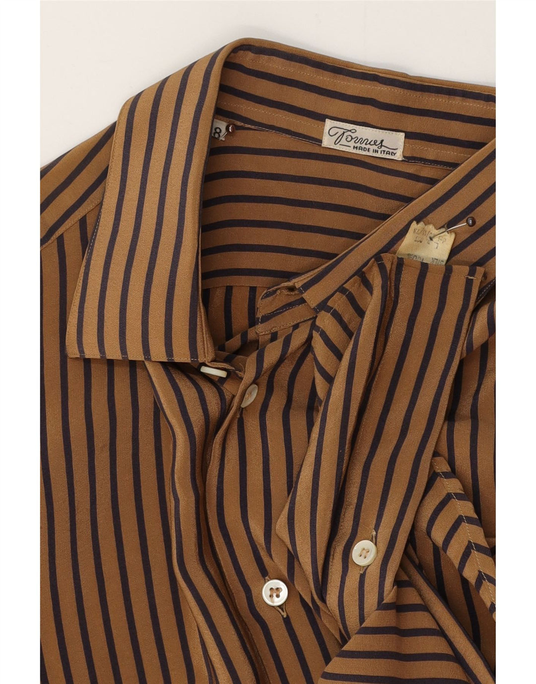 TORRAS Camisa para hombre Talla 38 Seda a rayas marrón medio