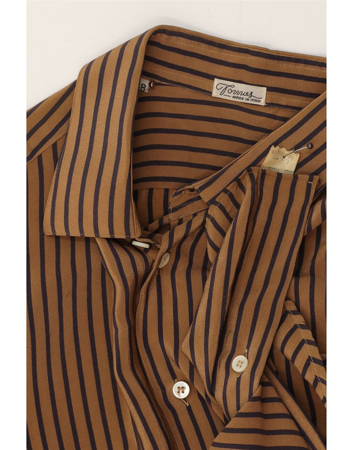 TORRAS Camisa para hombre Talla 38 Seda a rayas marrón medio