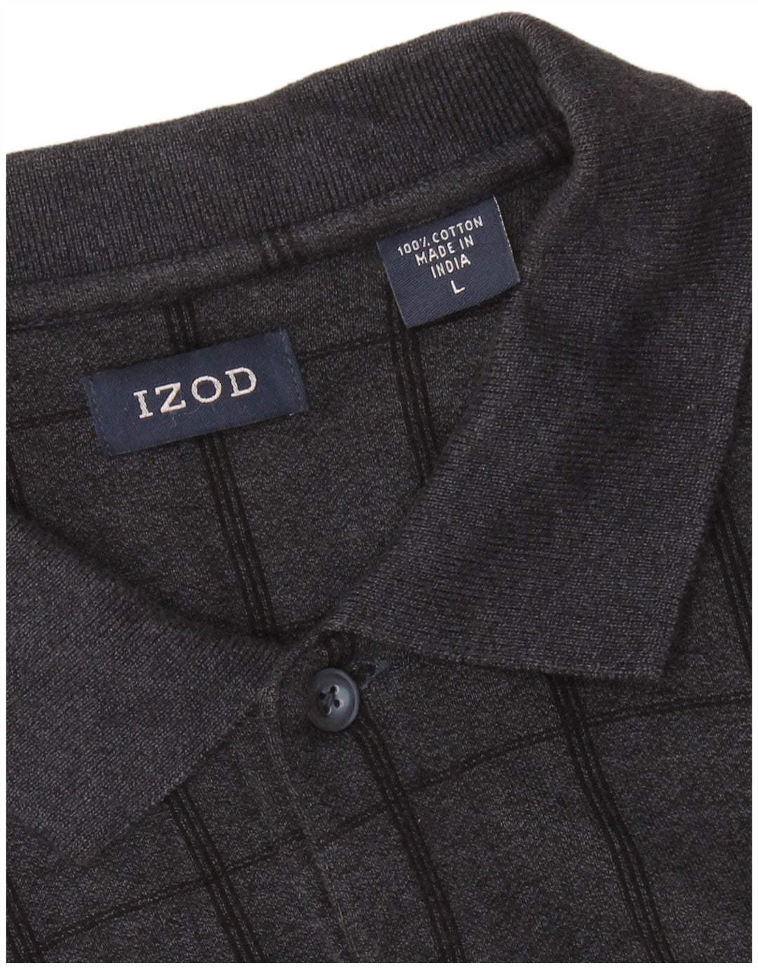 IZOD Polo de manga larga para hombre de algodón a cuadros gris grande