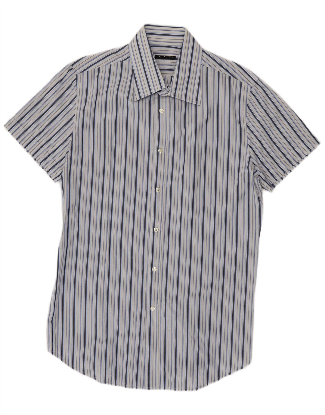 Sisley Hombre Camisa De Manga Corta De Algodón A Rayas Azul Grande