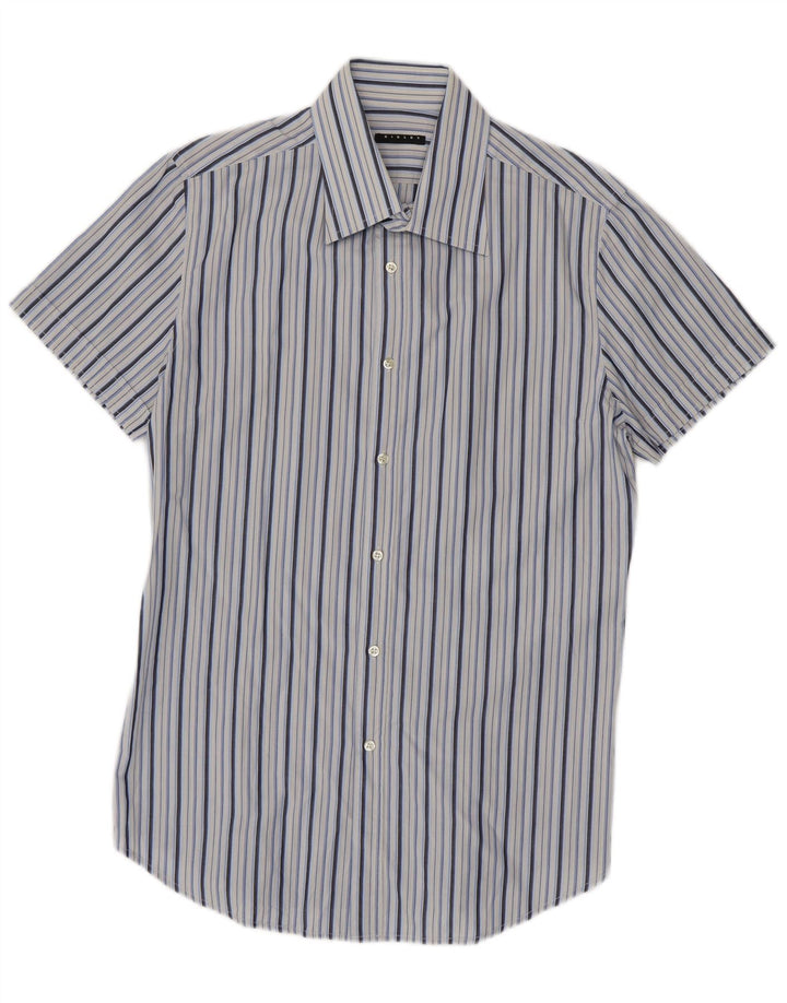 Sisley Hombre Camisa De Manga Corta De Algodón A Rayas Azul Grande